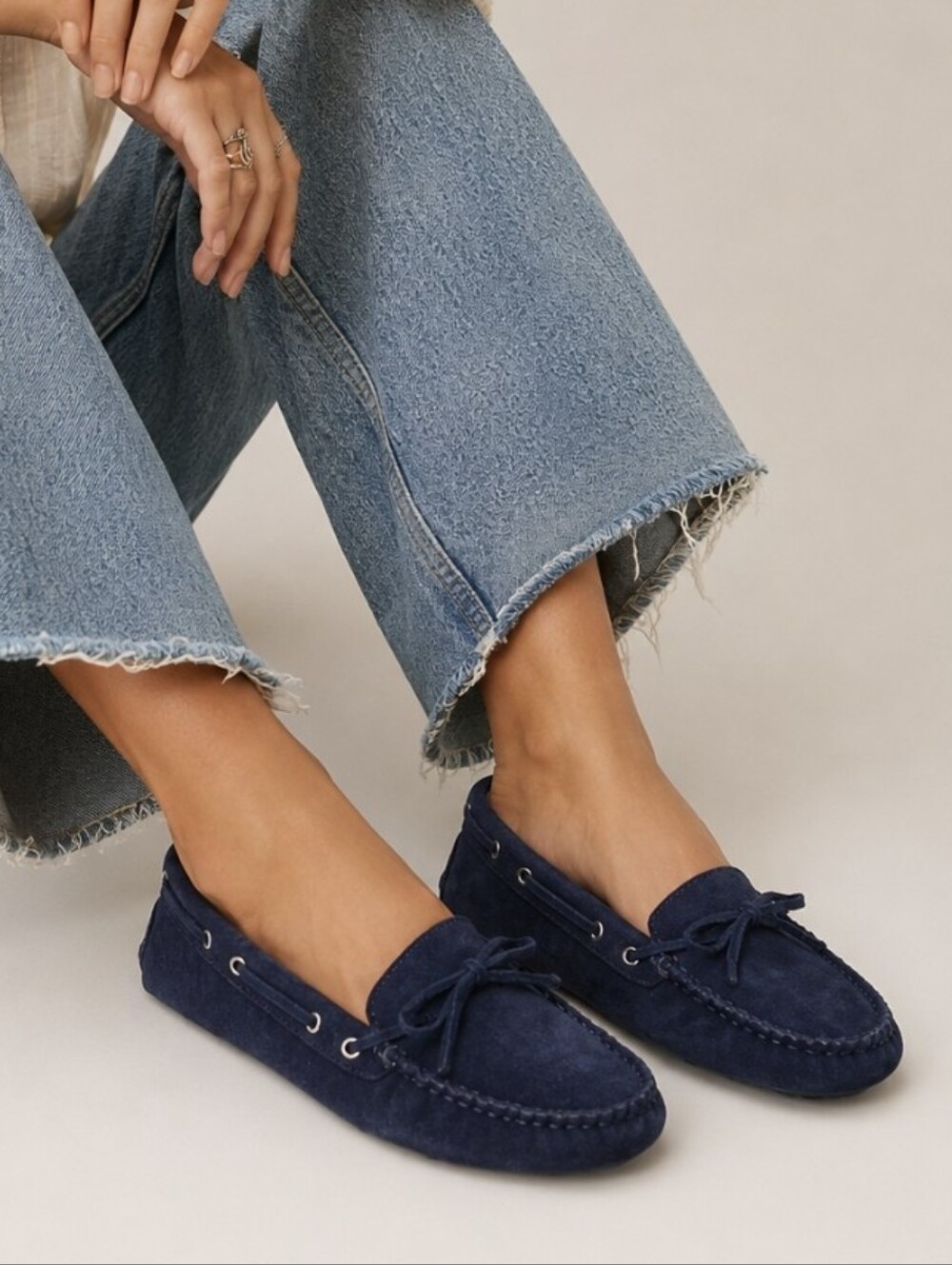 J. Crew Suede Driving Moccasins Loafers Navy Blue Slip On Flats Women's Size 8